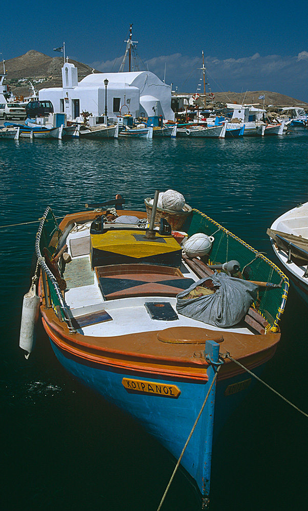 Boats and Church, Naousa Harbour, Paros 